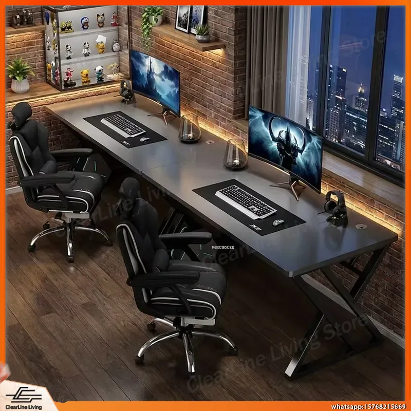 Esports Gaming School - Dubbele computerbureau lange gamingtafel ruimtebesparend e-sport